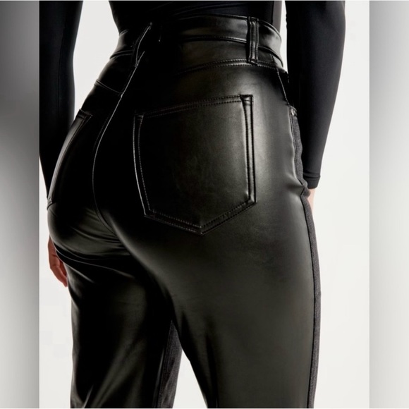 Abercrombie & Fitch 34 / 18L High Rise Black Jeans with Leather Details - Picture 3 of 7